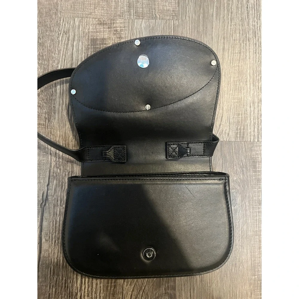 Authentic Diesel 1DR Black Leather Shoulder Bag Oval D Logo Flap Handbag